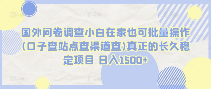 国外问卷调查小白在家也可批量操作(口子查站点查渠道查)真正的长久稳定项目 日入1500+-失落博客