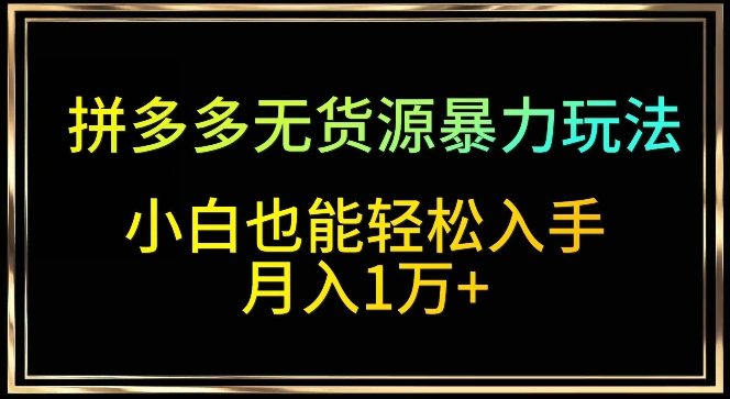 拼多多无货源暴力玩法，全程干货，小白也能轻松入手，月入1万+-失落博客