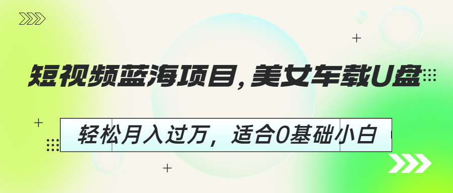 短视频蓝海项目，美女车载U盘，轻松月入过万，适合0基础小白-失落博客