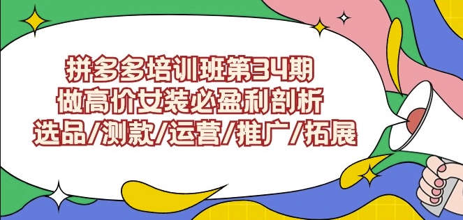 拼多多培训班第34期：做高价女装必盈利剖析选品/测款/运营/推广/拓展-失落博客
