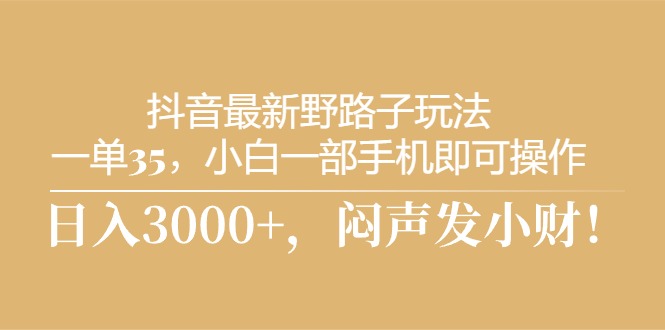 （10766期）抖音最新野路子玩法，一单35，小白一部手机即可操作，，日入3000+，闷…-失落博客