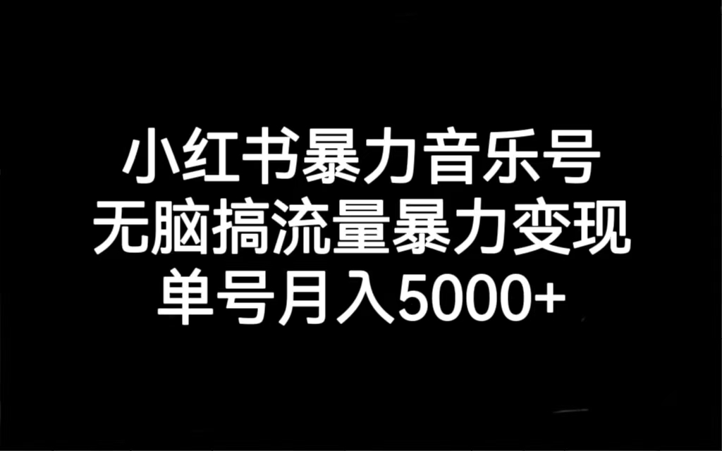 小红书暴力音乐号，无脑搞流量暴力变现，单号月入5000+-失落博客