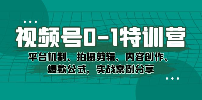 视频号0-1特训营：平台机制、拍摄剪辑、内容创作、爆款公式，实战案例分享-失落博客