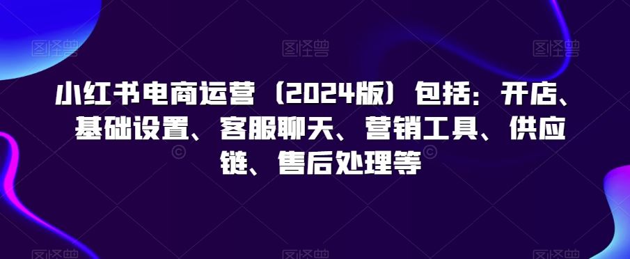 小红书电商运营（2024版）包括：开店、基础设置、客服聊天、营销工具、供应链、售后处理等-失落博客