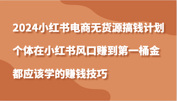 2024小红书电商无货源搞钱计划，个体在小红书风口赚到第一桶金应该学的赚钱技巧-失落博客