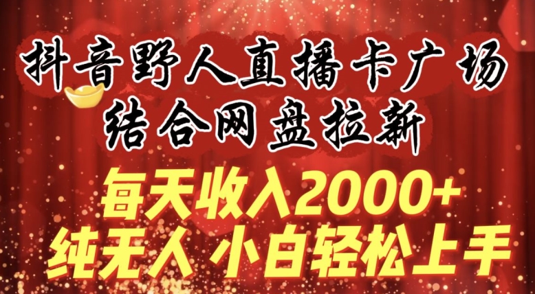 每天收入2000+，抖音野人直播卡广场，结合网盘拉新，纯无人，小白轻松上手-失落博客