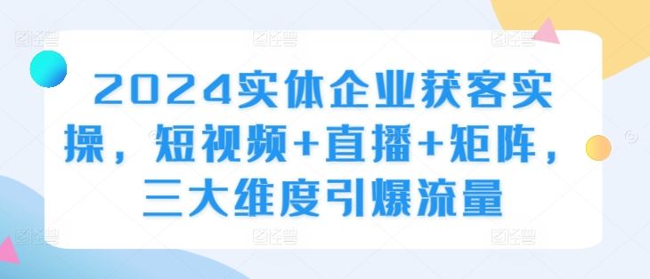 2024实体企业获客实操，短视频+直播+矩阵，三大维度引爆流量-失落博客