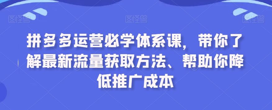 拼多多运营必学体系课，带你了解最新流量获取方法、帮助你降低推广成本-失落博客