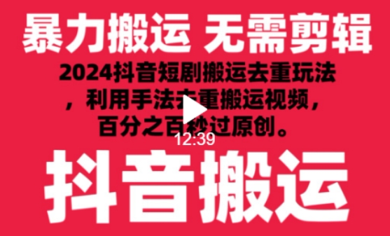 2024最新抖音搬运技术，抖音短剧视频去重，手法搬运，利用工具去重，达到秒过原创的效果-失落博客