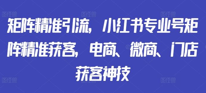 矩阵精准引流，小红书专业号矩阵精准获客，电商、微商、门店获客神技-失落博客