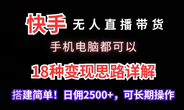 快手无人直播带货，手机电脑都可以，18种变现思路详解，搭建简单日佣2500+-失落博客