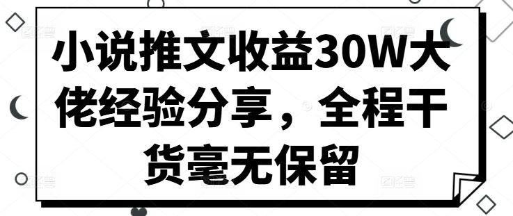 小说推文收益30W大佬经验分享，全程干货毫无保留-失落博客