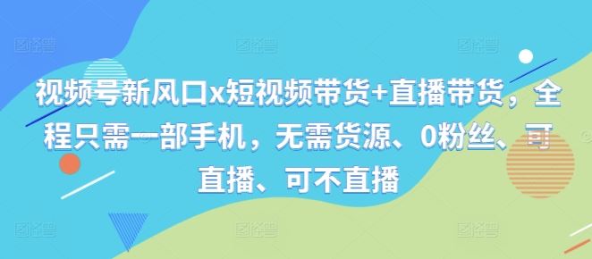 视频号新风口x短视频带货+直播带货，全程只需一部手机，无需货源、0粉丝、可直播、可不直播-失落博客