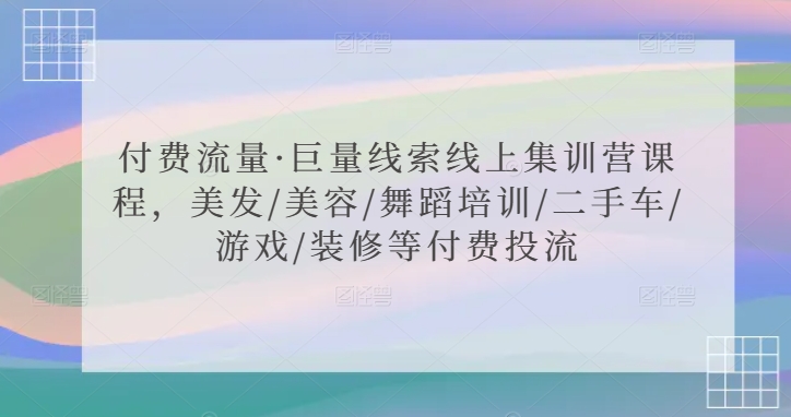 付费流量·巨量线索线上集训营课程，美发/美容/舞蹈培训/二手车/游戏/装修等付费投流-失落博客