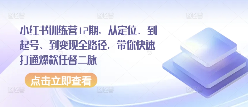 小红书训练营12期，从定位、到起号、到变现全路径，带你快速打通爆款任督二脉-失落博客