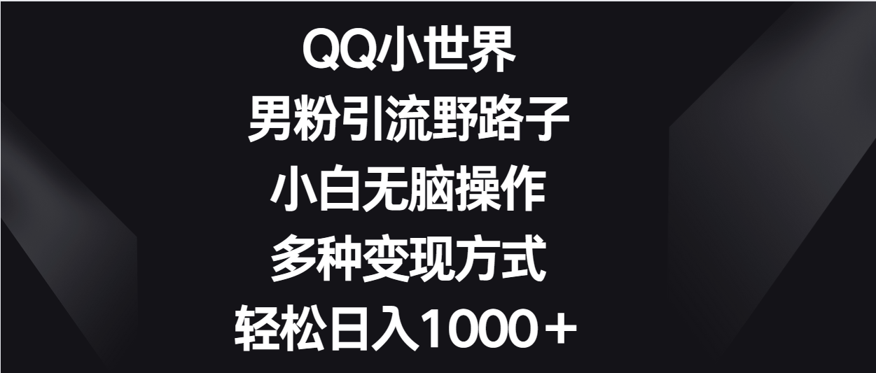 QQ小世界男粉引流野路子，小白无脑操作，多种变现方式轻松日入1000＋-失落博客