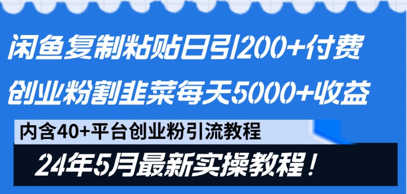 闲鱼复制粘贴日引200+付费创业粉，24年5月最新方法！割韭菜日稳定5000+收益-失落博客