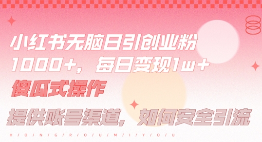 小红书无脑每日引流创业粉500+，小白每天只花半小时，躺赚长尾收益【揭秘】-失落博客
