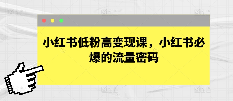 小红书低粉高变现课，小红书必爆的流量密码-失落博客