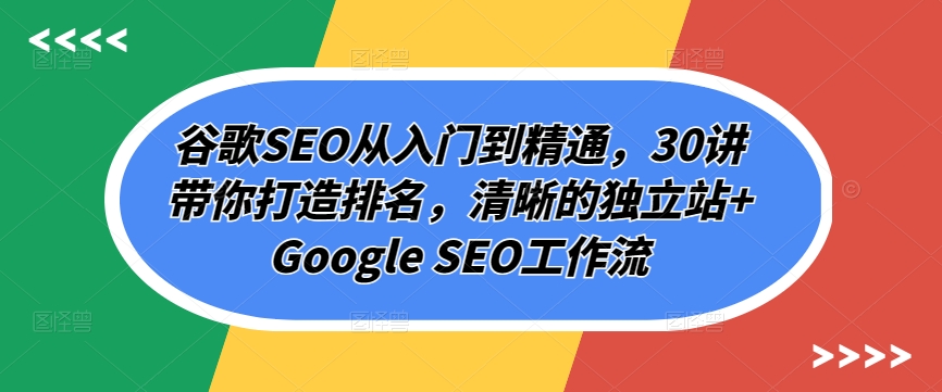 谷歌SEO从入门到精通，30讲带你打造排名，清晰的独立站+Google SEO工作流-失落博客