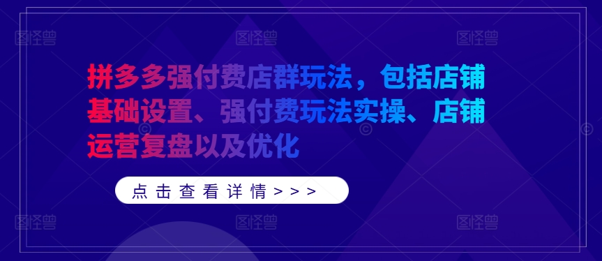 拼多多强付费店群玩法，包括店铺基础设置、强付费玩法实操、店铺运营复盘以及优化-失落博客