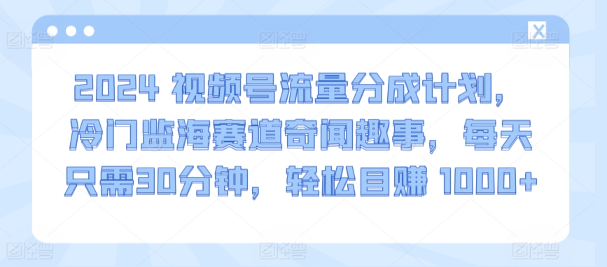 2024视频号流量分成计划，冷门监海赛道奇闻趣事，每天只需30分钟，轻松目赚 1000+-失落博客