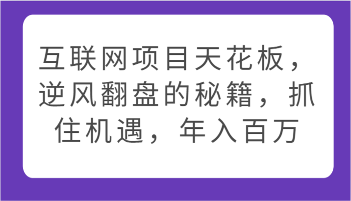 互联网项目天花板，逆风翻盘的秘籍，抓住机遇，年入百万-失落博客