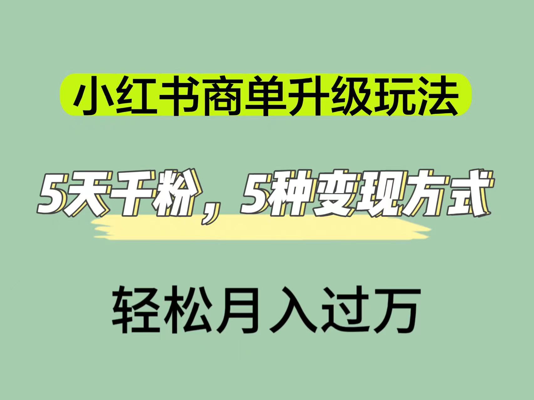 小红书商单升级玩法，5天千粉，5种变现渠道，轻松月入1万+-失落博客