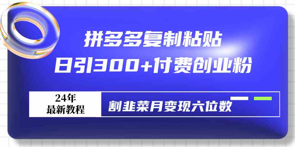 （9129期）拼多多复制粘贴日引300+付费创业粉，割韭菜月变现六位数最新教程！-失落博客
