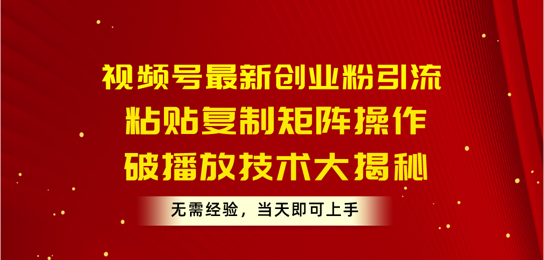 （10803期）视频号最新创业粉引流，粘贴复制矩阵操作，破播放技术大揭秘，无需经验…-失落博客