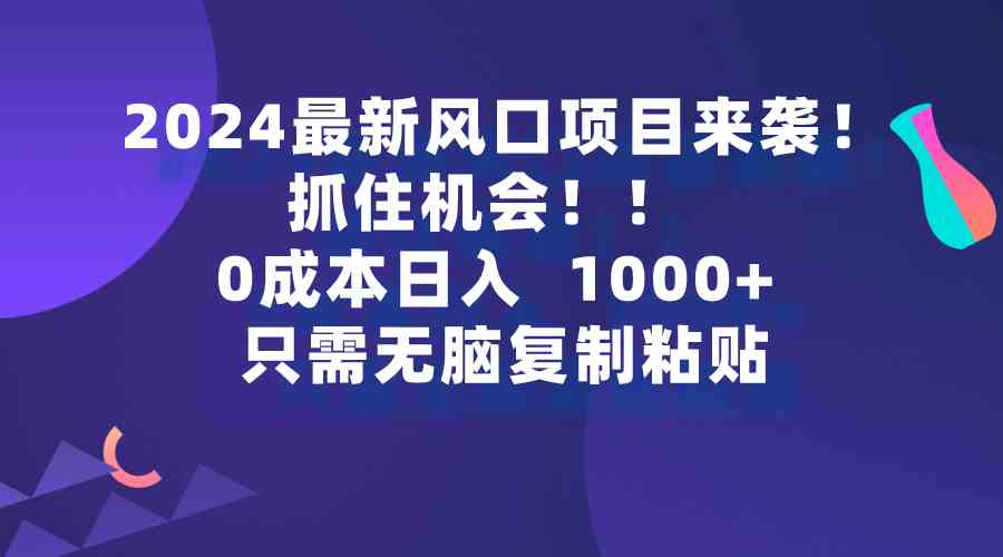 （9899期）2024最新风口项目来袭，抓住机会，0成本一部手机日入1000+，只需无脑复…-失落博客