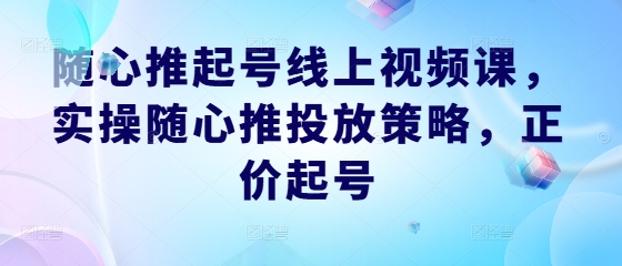 随心推起号线上视频课，实操随心推投放策略，正价起号-失落博客