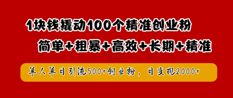 1块钱撬动100个精准创业粉，简单粗暴高效长期精准，单人单日引流500+创业粉，日变现2k【揭秘】-失落博客