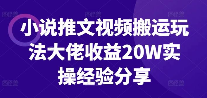 小说推文视频搬运玩法大佬收益20W实操经验分享-失落博客