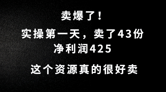这个资源，需求很大，实操第一天卖了43份，净利润425【揭秘】-失落博客