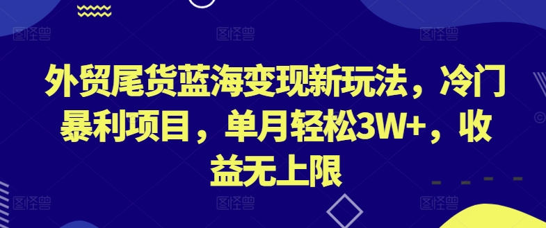 外贸尾货蓝海变现新玩法，冷门暴利项目，单月轻松3W+，收益无上限-失落博客