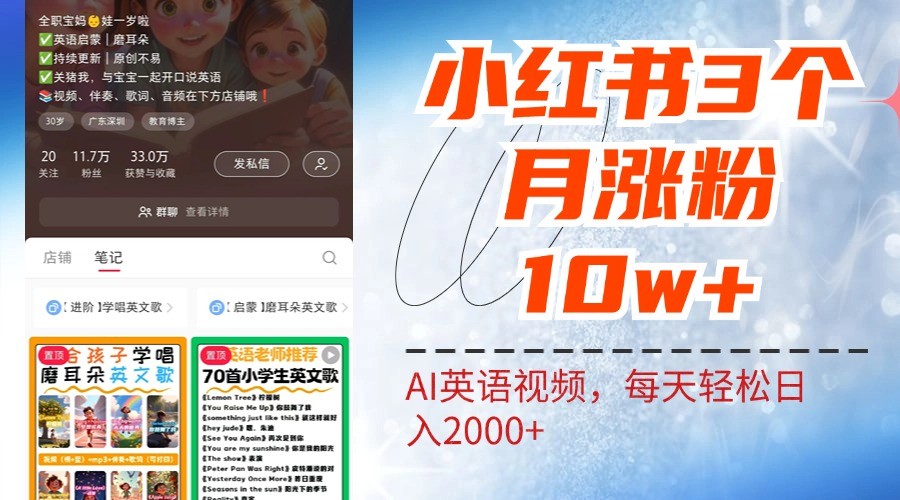 小红书三个月涨粉10W，AI英语视频0成本制作，每天轻松日入2000+-失落博客