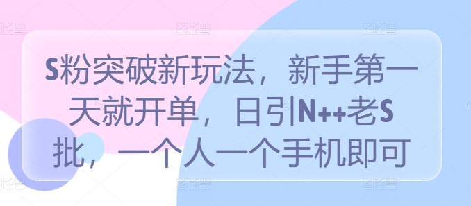 S粉突破新玩法，新手第一天就开单，日引N++老S批，一个人一个手机即可【揭秘】-失落博客