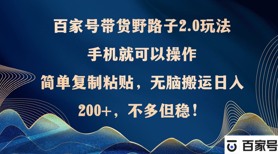 （12804期）百家号带货野路子2.0玩法，手机就可以操作，简单复制粘贴，无脑搬运日…-失落博客