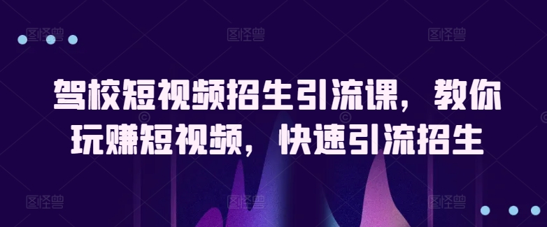 驾校短视频招生引流课，教你玩赚短视频，快速引流招生-失落博客