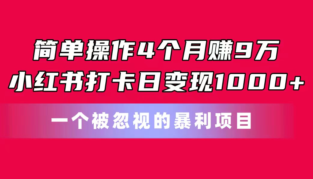 简单操作4个月赚9万！小红书打卡日变现1000+！一个被忽视的暴力项目-失落博客