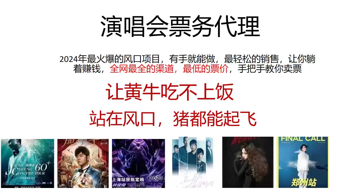 演唱会票务代理，2024年最火爆风口项目，全网最低的票价，小白一分钟上手-失落博客