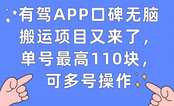 有驾APP口碑无脑搬运项目又来了，单号最高110块，可多号操作-失落博客