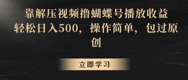 靠解压视频撸蝴蝶号播放收益，轻松日入500，操作简单，包过原创【揭秘】-失落博客