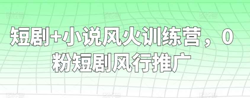 短剧+小说风火训练营，0粉短剧风行推广-失落博客