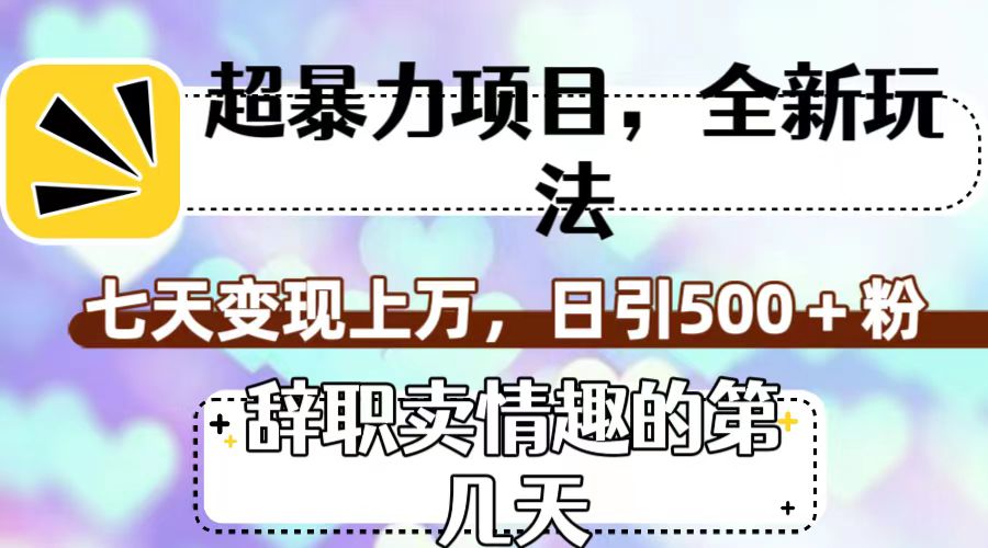 超暴利项目，全新玩法（辞职卖情趣的第几天），七天变现上万，日引500+粉-失落博客