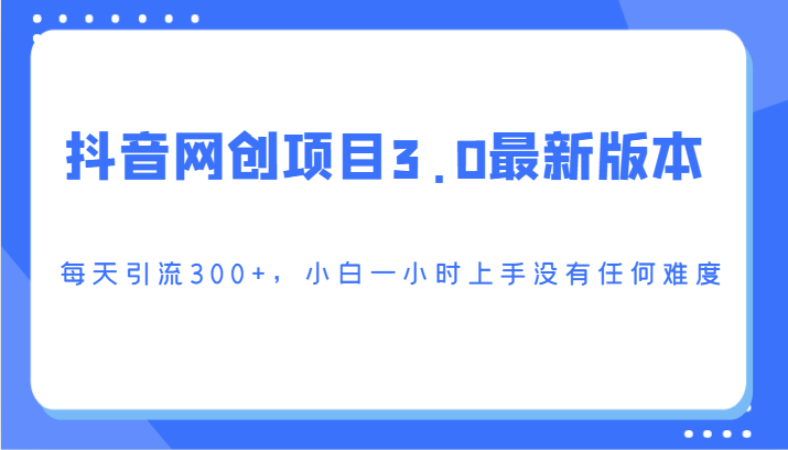 抖音网创项目3.0最新版本，每天引流300+，小白一小时上手没有任何难度-失落博客