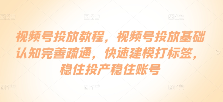 视频号投放教程，​视频号投放基础认知完善疏通，快速建模打标签，稳住投产稳住账号-失落博客