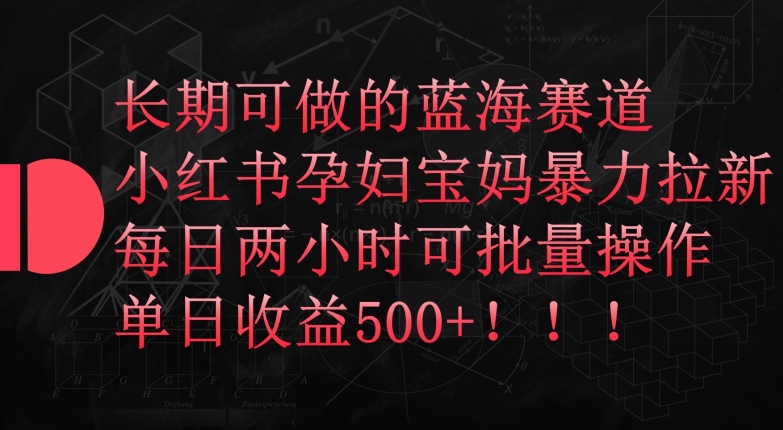 长期可做的蓝海赛道，小红书孕妇宝妈暴力拉新玩法，每日两小时可批量操作，单日收益500+-失落博客