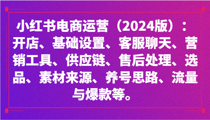 小红书电商运营（2024版）：开店、设置、供应链、选品、素材、养号、流量与爆款等-失落博客